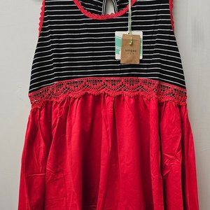 Umgee Woman's Top Medium Red & Black/White Stripes NWT